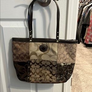 Coach Signature Patchwork Tote Bag - Brown and Tan